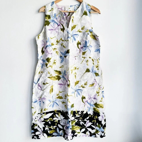 J Jill Pure  Jill Floral Linen Sheath Dress M Petite - Picture 1 of 8